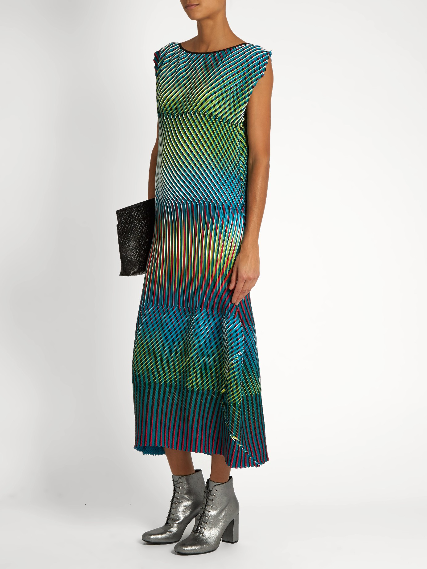 Lyst Issey Miyake Prism 2 Striped And Pleated Midi Dress In Blue